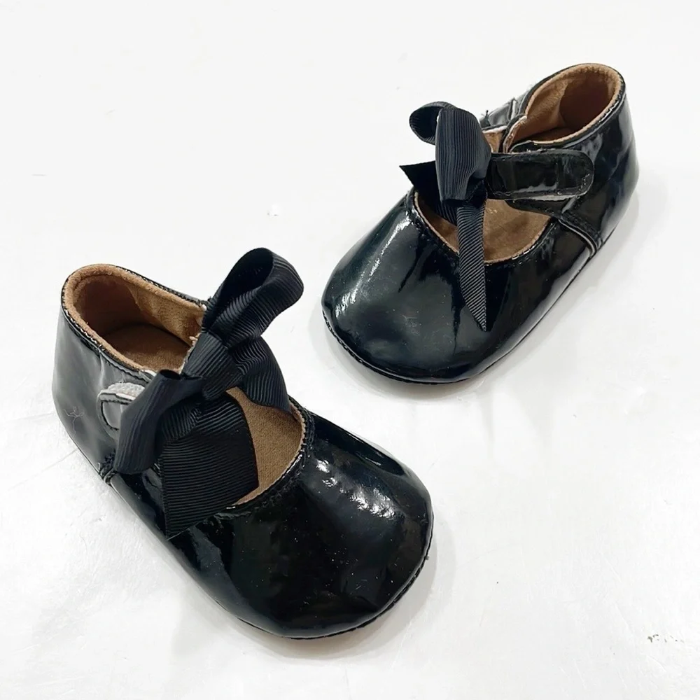 Baby girls black bow dress shoes